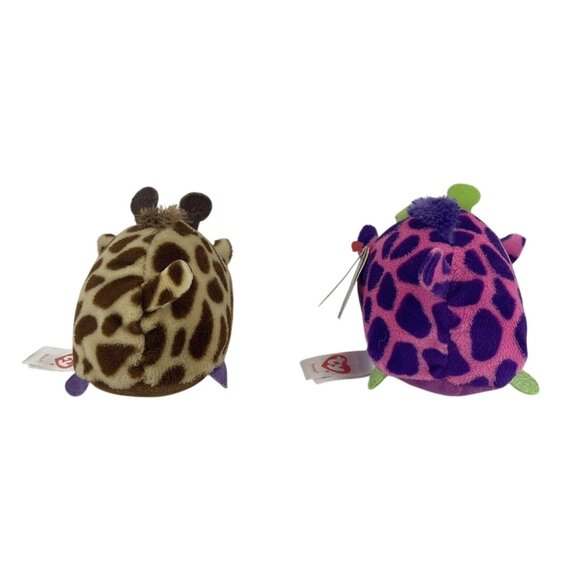 Teeny Ty’s Ferris & Mabs Giraffe 4" Plush Lot of 2 Green Purple Glitter Eyes - Picture 3 of 6